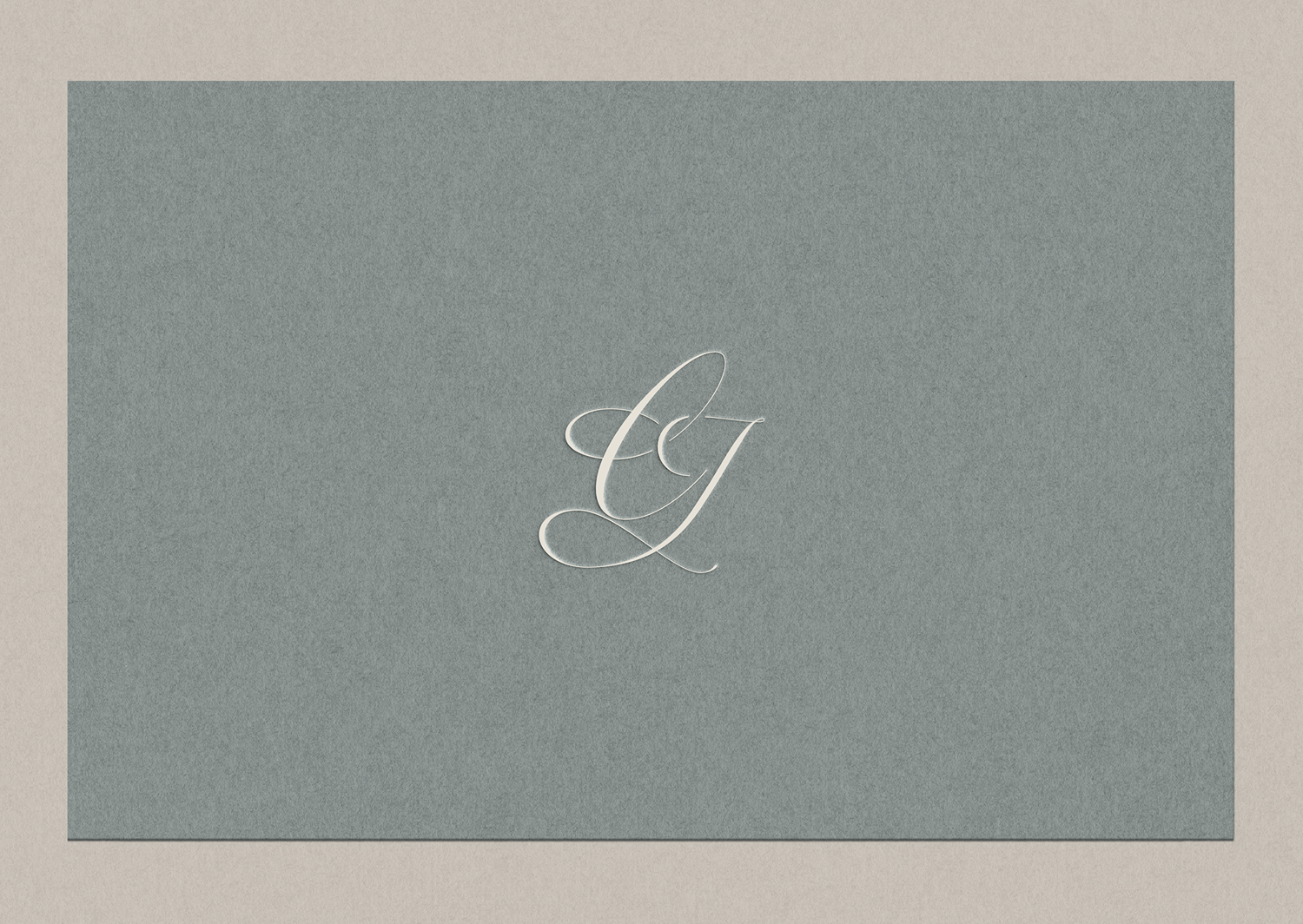 The image shows a textured blue-gray background with the white, ornate initials "CJ" centered in the middle. | How to Rebrand Your Business