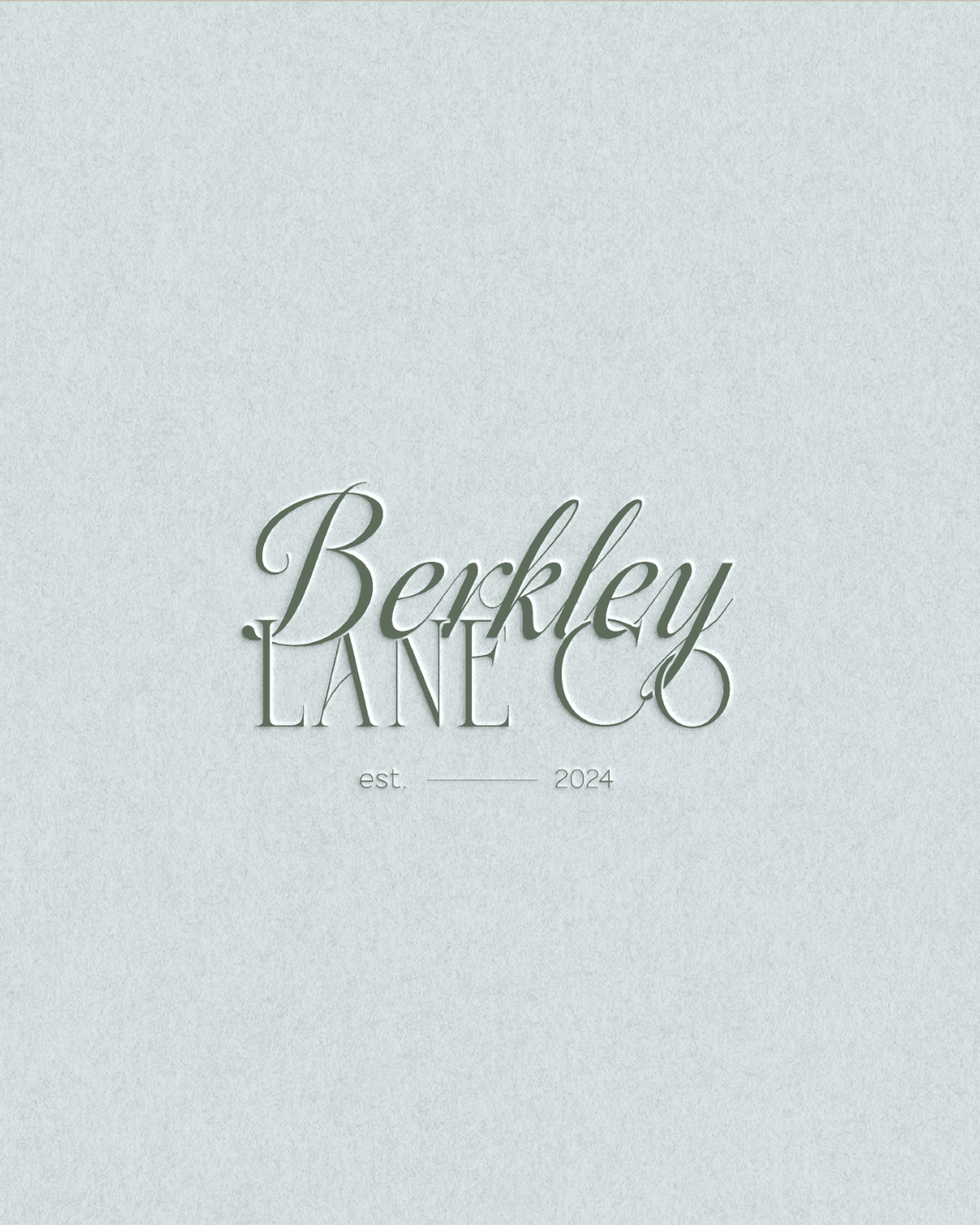 Elegant silver-gray logo reads "Berkley Lane Co" with "est. 2014" below on a textured light gray background.